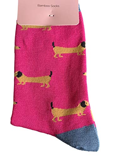 UK® Socks Sausage Dogs Ladies Pink Blue Dachshunds Soft Bamboo Cotton Blend Dachshund Dog Sock One Size
