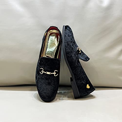 Image of FLQL Men's Luxury Velvet Penny Loafers Shoes Embroidery Suede Dress Loafers Daily Boats Shoes for Party Wedding Prom Size 7-13