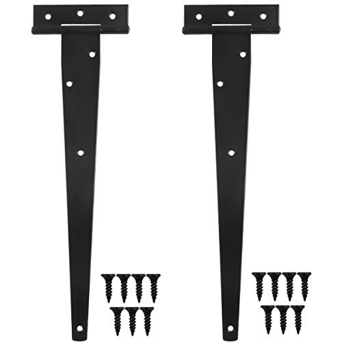 HQdeal 2 Pcs 300mm Charnières en T laquées Noires, Charnière en T Robuste, Charnières de Portes en Bois, Métalliques Fer Antirouille Charnières de Porte avec 14 Vis pour Portes de Grange (12 pouces)