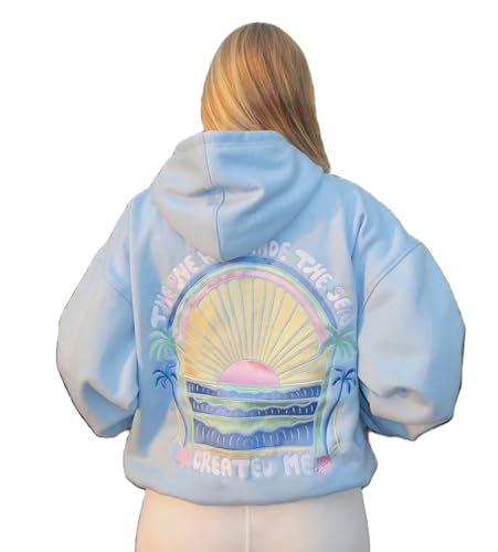 Yojeasrio Oversized Graphic Hoodie for Teens Girl Y2K Ocean Floral Embroidered Preppy Hoody Sweatshirt Cute Aesthetic Sweater