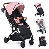 COSTWAY Kinderwagen klappbar mit Regenschutz, Reisebuggy mit verstellbarem R&uuml;ckenlehne, Fu&szlig;st&uuml;tze, Verdeck & Griff, Babywagen mit Liegefunktion, Buggy f&uuml;r Baby bis 3 Jahren, 15 kg belastbar (Rosa)