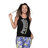 ZUMBA Happy Sleeveless Tank, Novelty Graphic Easy-Fit Workout Top, L, Bold Black
