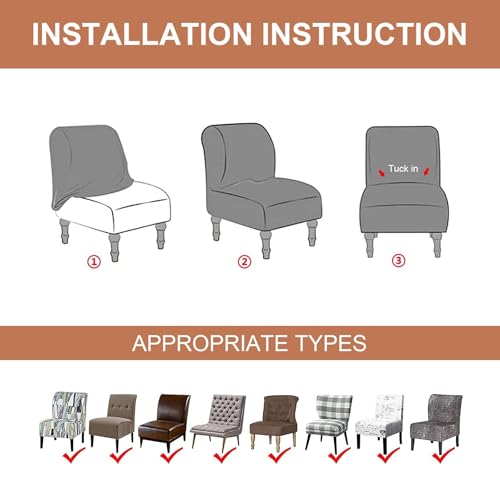 Image of Eco-Ancheng Armless Chair Slipcover Removable Armless Accent Chairs Covers Washable Armless Slipper Chair Slipcover Printed Armless Chair Furniture Protector Covers for Living Dining Room Hotel