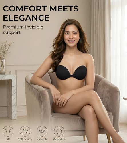Image of DClub Strapless Sticky Bra Invisible Backless Stick on Bra Push up Lift Bras for Women Dress Reusable Silicone Nipple Covers