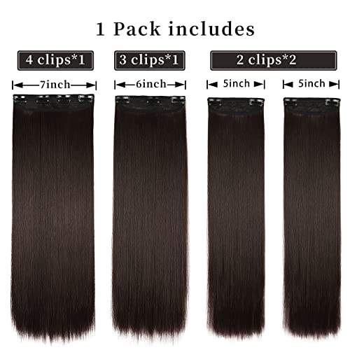 4Pcs Hair Extensions Clip in Brown Black Clip in Hair Extensions for Women Straight Hair Extensions Long 20 Inches(4pcs, 20Inch, 4#) - Image 4