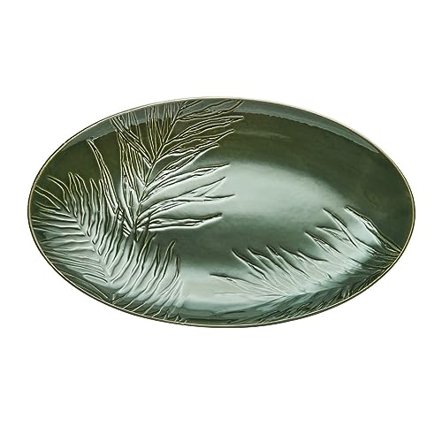 Mikasa Jardin Fuente Ovalada para Servir, Fuente Ovalada de Gres Verde para Servir Comida, 36cm, Plato Grande para Servir - Caja de Regalo y Apto para Lavavajillas