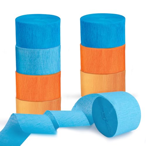 Riqiaqia Crepe Paper Streamers Party Decorations Blue and Orange Party Decorations 8 Rolls of Blue Orange Party Streamers for Blue Dog Birthday Party Supplies