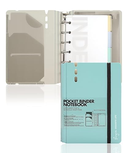 CAGIE A7 Binder 6 Ring Notebook with Dividers Refillable Planner Binder with Pockets, Refill Paper Include Planning Square Ruled and Dotted Pages, 4.13 x 5.71 In, (Blue, A7 Hourly&Dot Page)