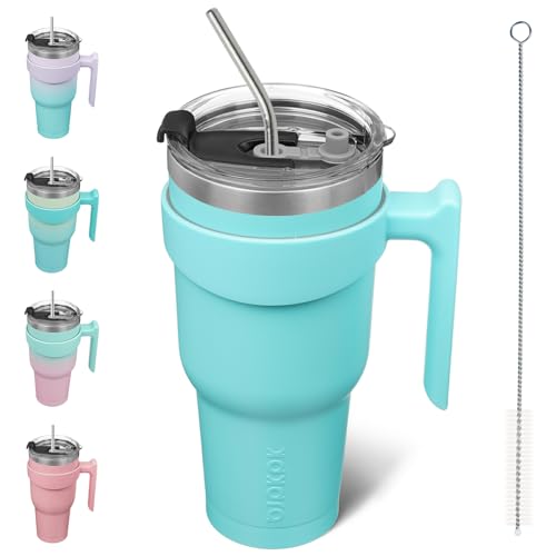 Image of BJPKPK 40 oz Tumbler with Handle & Straw, Insulated Stainless Steel Mug