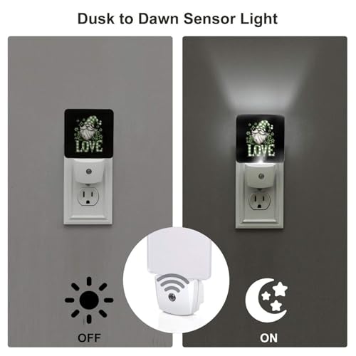 Image of Clovers with Gnome Love LED Plug-in Night Light 2-Pack, Auto Sensor Nightlights Set of 2 for Bedroom Bathroom Corridors