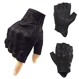 Harssidanzar Guantes para hombre de piel de cabra con medio dedo GM037UK, color negro, talla XL