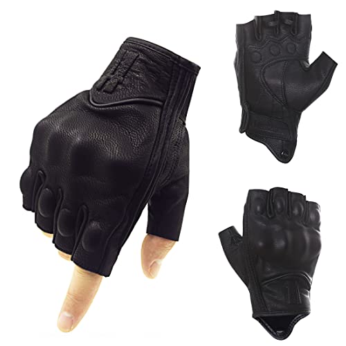 Guantes para hombre Harssidanzar de medio dedo en piel negra XL con agarre transpirable GM037UK 1