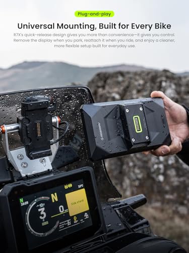 Image of R7X Wireless Motorcycle Apple CarPlay & Android Auto Screen, Quick-Release Cradle (BMW-Style Convenience), 7 inch 1200 Nits 60fps Display, IP69K Waterproof, Action Camera Control, Universal Fit