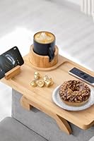 ROCDEER TV Tray Table,Sofa Arm Tray, Bamboo Large Couch Cup Holder,Portable Anti-Spill Sofa Armrest Tray for Beverage, Snacks, Phone, Remotes,TV Tray Table for Eating on Couch.