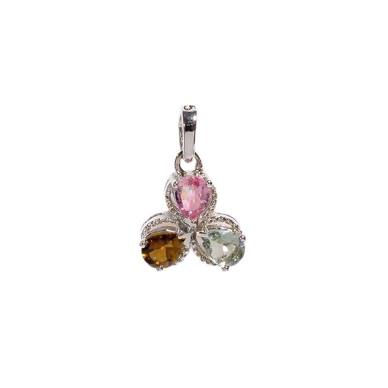 Pendentif multi tourmaline pierre de taille poire facettes argent 925