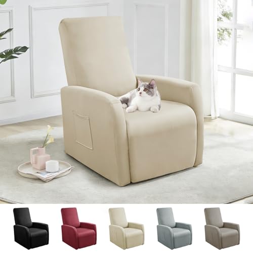 BOYIFEIJIE Wasserdichter Sesselüberzug Stretch - Komplettbezug für Relaxsessel & Fernsehsessel mit Seitentaschen - Elastischer Sesselschoner Spritzwassergeschützt - 4-teiliges Set (Hellgelb)