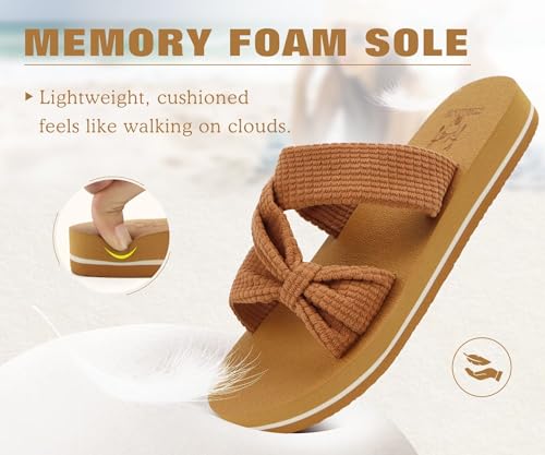Image of KuaiLu Womens Dressy Bow Sandals Arch Support Yoga Foam Cushion Comfortable Walking Slides Open Toe Summer Beach Indoor Outdoor Slippers