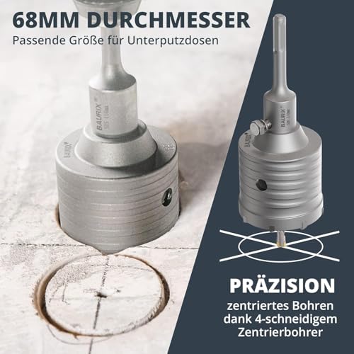 Dosenbohrer Baurix Hohl-Bohrkrone 68 mm SDS Plus mit Karbid-Zähnen