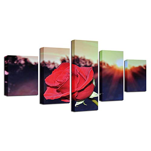 Tableaux décoration murale HD rose au soleil en toile intissée 5 pièces