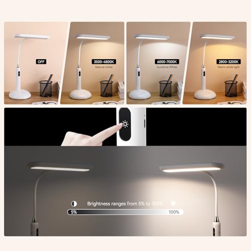 VAVOFO LED Desk Lamp 6778B - Touch Control, Adjustable 2700-7000K Color Temperature, 700 Lumens, 360° Flexible Gooseneck, USB-C Charging, 2.5hrs Cordless, Eye-Caring Light (White) - Thumbnail 2