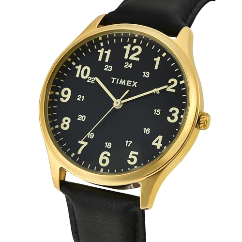 Image of TIMEX Analog Watch for Man with Black Round Dial & Black Leather Strap Band Water Resistant Men's Wrist Watches - TWTG73SMU10