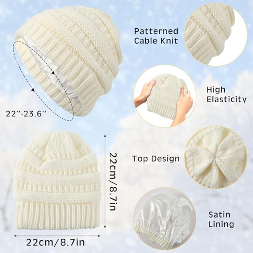 Neer 12 Pcs Women Hats Gloves Scarf Set Winter Knit Cable Satin Lined Hat Soft Warm Scarf Touchscreen Gloves for Women2