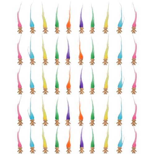 50 Pcs Long-haired Lucky Mini Troll Dolls Assorted Hair Colors 0.78 Bodies 2 Hair. Cake Toppers Action Figures School Project Arts and Crafts Party Favors