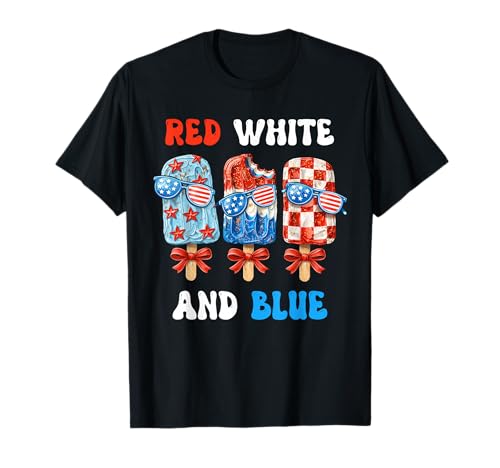 Red White Blue Popsicle American Flag 4th July Boy Patriotic T-Shirt