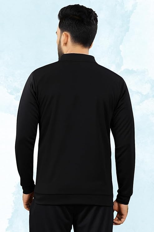 Image of Casual Jackets For Men's Solid Wind Cheater Jacket With Zipper Ribbed Waist And Ribbed Wrist Cuffs For Perfect Fit Casual And Sports Jacket