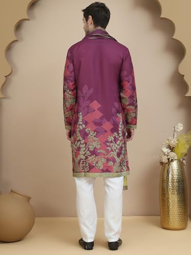 Image of Jompers Floral Printed Purple Cotton Blend Kurta Set with Dupatta (Purple, M)