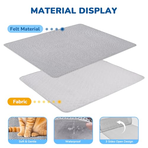 Image of BurgeonNest Cat Litter Mat 47 inch x 35 inch XL, Washable Urine-Proof Non-Slip Gray