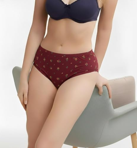 Image of Women's Plus Size Briefs | Full Coverage, 100% Super Soft Cotton, Mid Waist | Inner Elastic Waistband | Underwear, Innerwear, Panties | Print (Pack of 3)