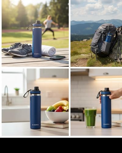 Botella de agua aislada de acero inoxidable triple pared 24oz Azul marino Auryu miniatura 3