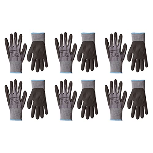 Image of Amazon Basics Micro-Foam Nitrile Coated Safety Work Gloves, Nylon Liner Fiber, Touch Screen Compatible, Grey, Size 7 (S), 6-Pack