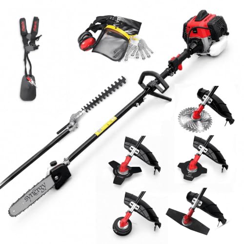 Synergy Desbrozadora Multifunción 7 en 1 65cc 4,9CV – Podadora 25cm, Cortasetos Orientable 44cm, Cabezal Reforzado, Discos de 2, 3 y 4 Puntas, Widia, Arnés y Protecciones