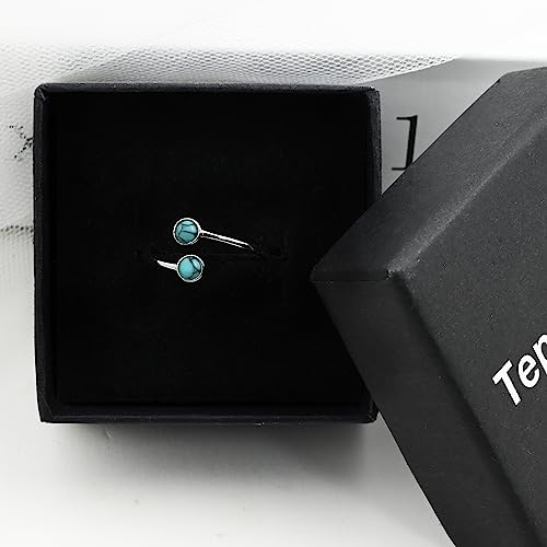 Teppdfann Silver Turquoise Open Ring Handmade Adjustable Statement Ring Turquoise Jewelry For Women Beautiful Double Turquoise Stone Ring For Gift thumb #6