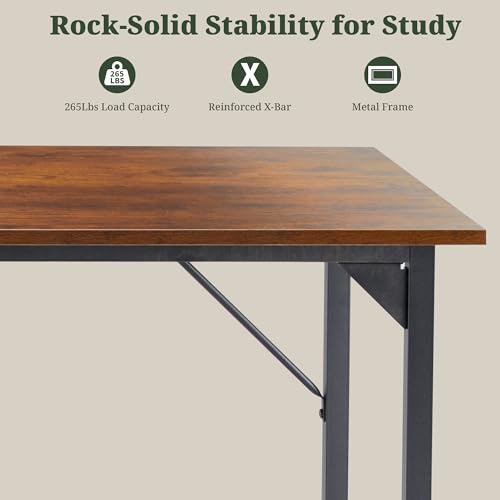 SageNest Computer Desk 63 Inch, Simple Large Home Office Desk Study Writing Table, Sturdy Metal Frame, Scratch-Resistant MDF Desktop for Bedroom Dorm Workspace, Brown