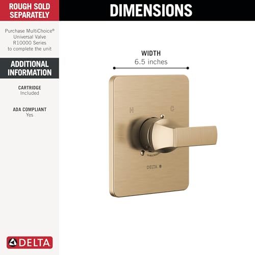 Delta Velum 14 Series Single-Function Valve Trim Kit, Brushed Gold Handle Set for Shower Faucet System, Champagne Bronze T14037-CZ (Valve Not Included) by DELTA - Used condition - Image 2