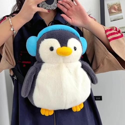 Sac à dos pingouin en peluche avec casque intégré pour femme