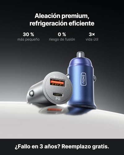 Miniatura 3 de INIU Cargador de Coche, USB C 30W+USB A 30W Carga RÁPIDA Cargador de Automóviles, Adaptador de Metal para iPhone 15 14 13 12 Pro MAX Mini Samsung S21 Huawei LG