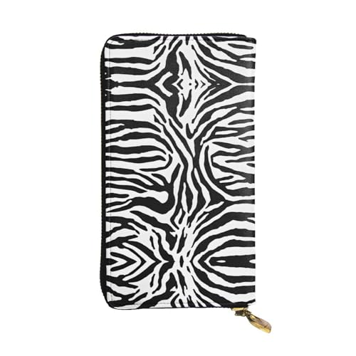 Portefeuille en cuir véritable imprimé zèbre avec zip robuste