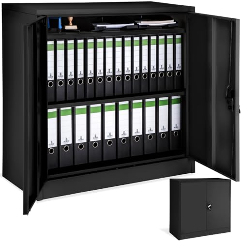 tectake® Armoire de Bureau métallique 90x40x90cm avec Serrure Rangement Bureau avec 3...