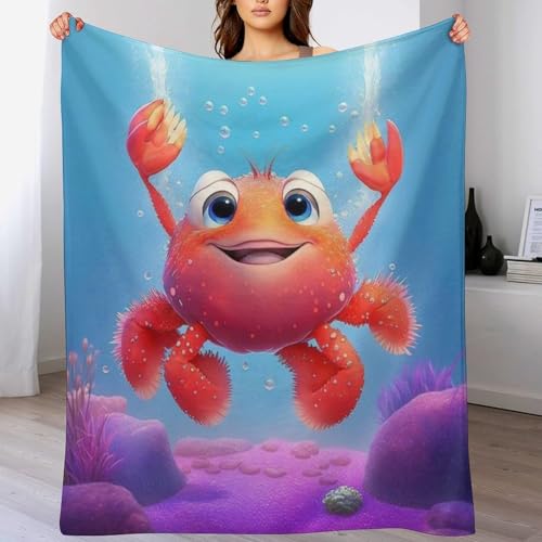 Cartoon Cangrejo Manta Polar, Mantas Polares FlannelAdecuado para Sofás Y Camas - Caliente, Fácil de Mantener (180×200cm)