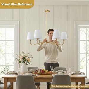 Brass Gold Chandeliers for Dining Room 6 Light Chandelier with Fabric Shade — photo 3 of 6
