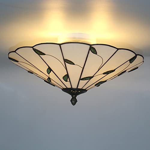 Skyweel WHITE LEAF 009 16 Inch Tiffany Style Stained Glass Ceiling Light Tiffany Flush Mount Ceiling Light Vintage Chandeliers Lamps Pendent Light Lighting Fixtures  thumb #7