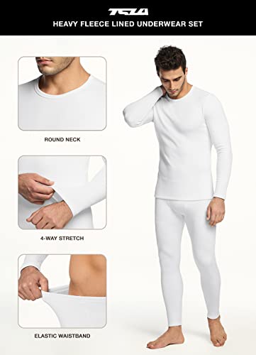 TSLA Men's Thermal Underwear Set, Microfiber Soft Fleece Lined Long Johns, Winter Warm Base Layer Top & Bottom, Heavyweight Fleece Off White, Medium
