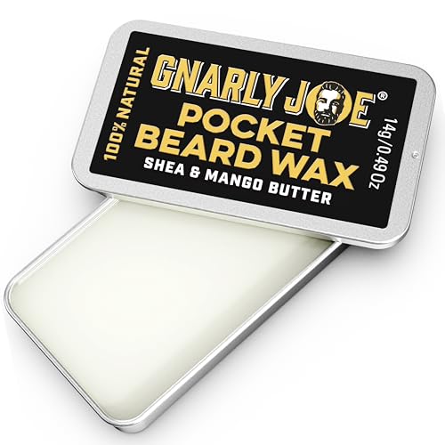Gnarly Joe Pocket Beard Wax – 14 g di cera naturale da barba da uomo, tenuta forte, balsamo e balsamo per barba a tripla azione – raddrizza, stili e ammorbidisce la barba, cera per la cura – Made in