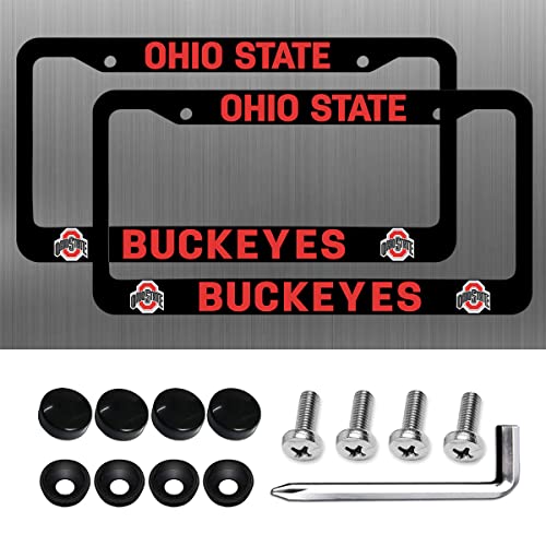 2 Packs Matte Black for Ohio State License Plate Frames,2 Holes License Plate Holder for OSU Buckeyes,Universal Aluminum Tag Frame for License Plate for Front and Rear Car Tags