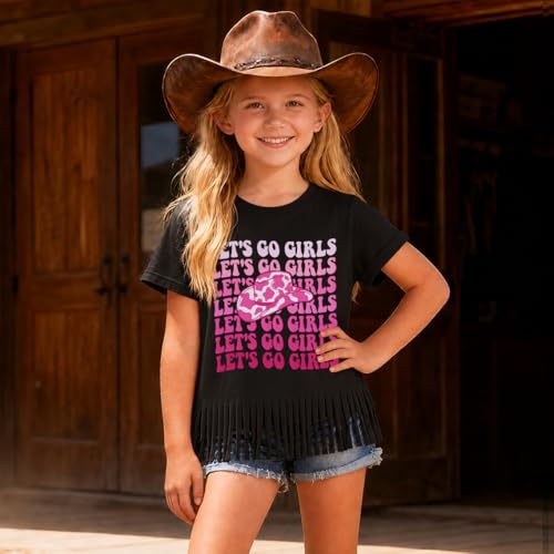 Image of Girls Western Shirt Toddler Tassels Cowgirl T-Shirt Im The Problem Country Concert Shirts Summer Short Sleeve Top