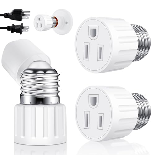 2 packs 3 prong light socket to plug adapter e26 e27 light socket outlet adapter polarized light bulb plug adapter stability performance amp professional materials light bulb adapter white